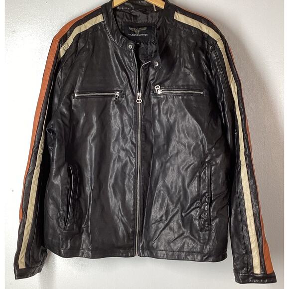 Y2K vintage WILSONS black MOTORCYCLE cafe racer XXL black jacket racing - Picture 1 of 11